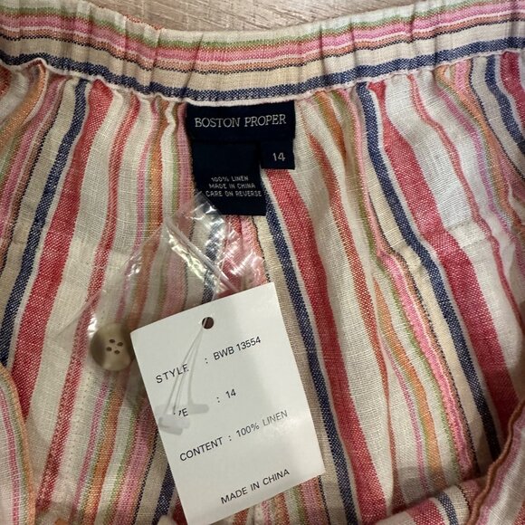 BOSTON PROPER WOMENS MULTI COLOR STRIPE LINEN PANTS NEW SIZE 14 - Picture 9 of 12